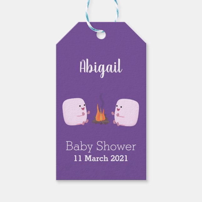 Cute rosa marshmallow efter tecknad av lägerbrand presentetikett (Framsidan)