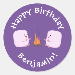 Cute rosa marshmallow efter tecknad av lägerbrand runt klistermärke