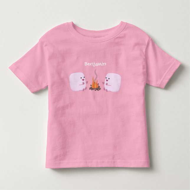 Cute rosa marshmallow efter tecknad av lägerbrand t shirt (Framsida)