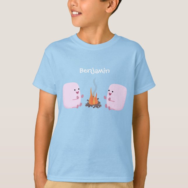 Cute rosa marshmallow efter tecknad av lägerbrand t shirt (Framsida)