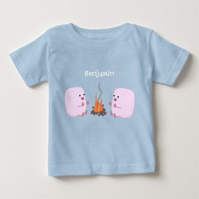 Cute rosa marshmallow efter tecknad av lägerbrand t shirt (Framsida)