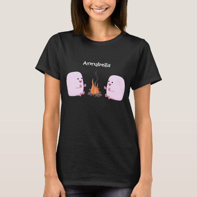 Cute rosa marshmallow efter tecknad av lägerbrand t shirt (Framsida)