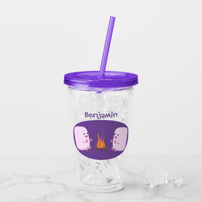 Cute rosa marshmallow efter tecknad av lägerbrand take away mugg (Baksida Ice)