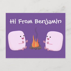 Cute rosa marshmallow efter tecknad av lägerbrand vykort