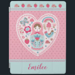 Cute Rosa Matryoshka Russian Doll iPad Smart Cover iPad Skydd<br><div class="desc">En söt matryoshka rysk kapslingsdocka dekorerar det här Ipad Smart Cover. Matryoshka är i hjärtform med fåglar,  fjärilar och blommor. Cute till back to school. Anpassa det med ditt namn. Designad av Blackberry Boulevard.</div>