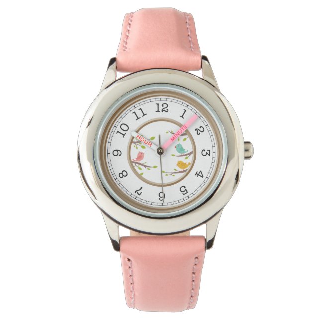 Cute rosa med fågelur armbandsur (Framsida)