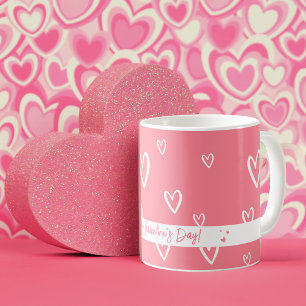 Cute Rosa med White Heart Mönster Kaffemugg