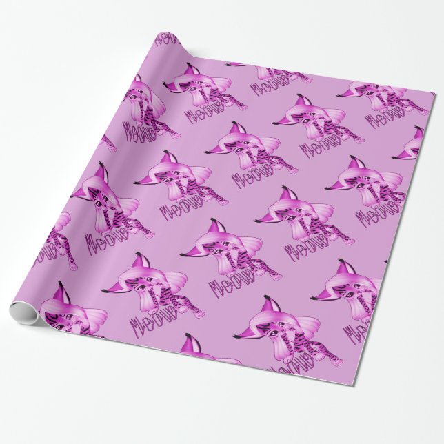 Cute Rosa Meow Tiger Cat Wrapping Papper Presentpapper (Utrullad)