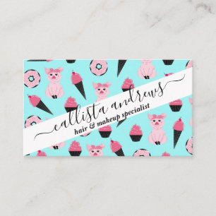 Cute Rosa Mint Piggy Donut Ice Cream Cone Mönster Visitkort