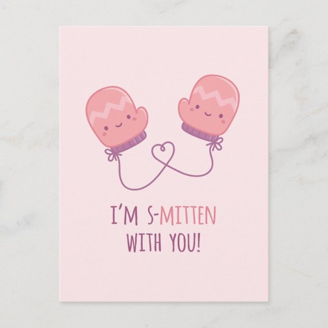 Cute Rosa Mittens Together Forever love Pun Vykort (Framsida)