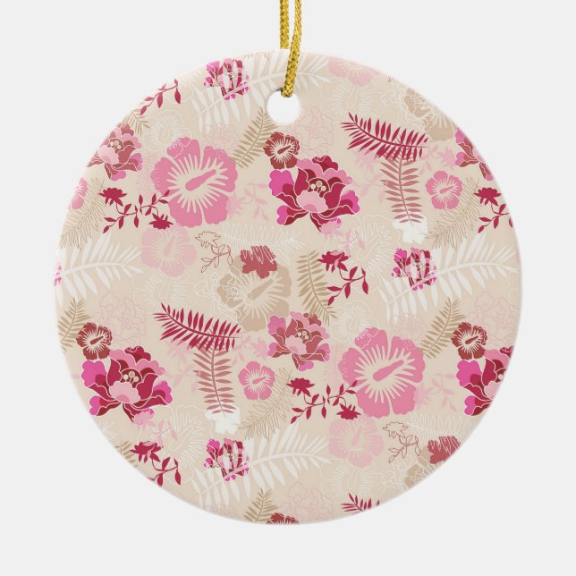 Cute rosa, moderna blommor mönster High-Top-sneake Julgransprydnad Keramik (Framsidan)