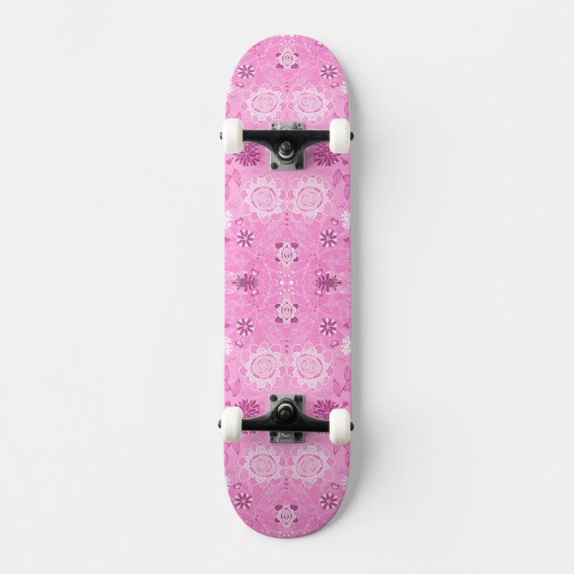 Cute rosa, moderna blommor mönster mini skateboard bräda 18,5 cm (Framsida)
