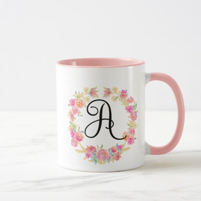 Cute Rosa Monogram (A) Utandning Mugg (Höger)