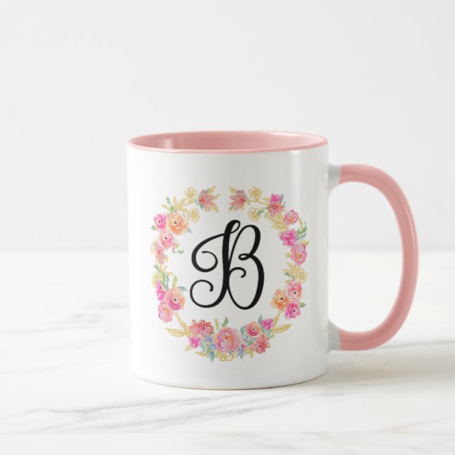 Cute Rosa Monogram (B) Utandning Mugg (Höger)