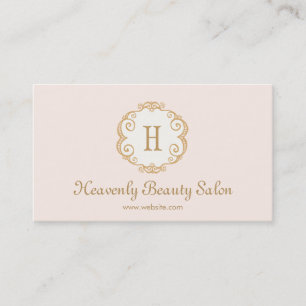 Cute Rosa Monogram Beauty Salon Cosmetology 2 Visitkort