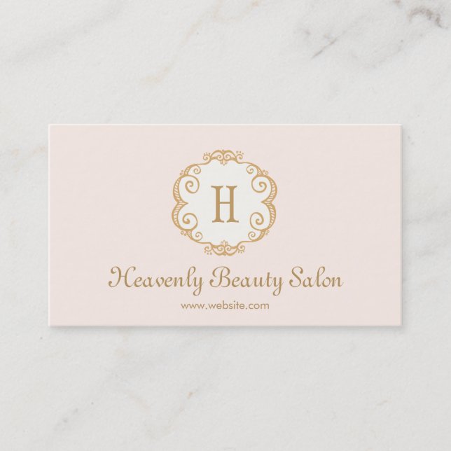 Cute Rosa Monogram Beauty Salon Cosmetology 2 Visitkort (Framsida)