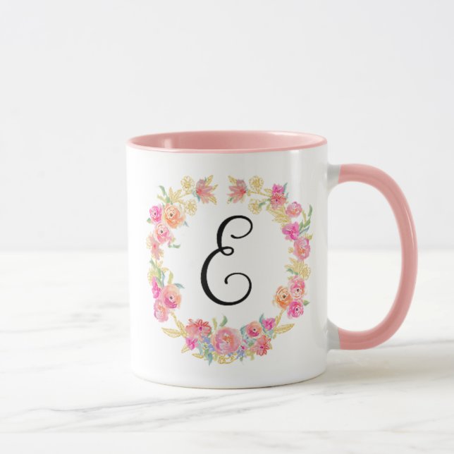 Cute Rosa Monogram (E) Utandning Mugg (Höger)