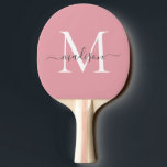 Cute  Rosa Monogram Elegant Grått Script Namn Pingisracket<br><div class="desc">Modern Cute  Rosa Grått Monogram Elegant Script Namn Ping Pong Paddle</div>