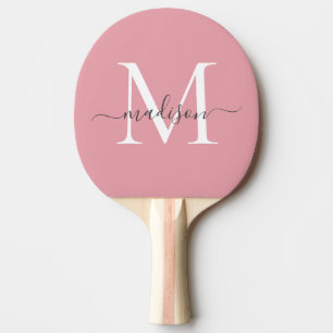 Cute Rosa Monogram Elegant Grått Script Namn Pingisracket