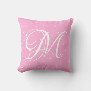 Cute Rosa Monogram Namn Dekorativ kudde
