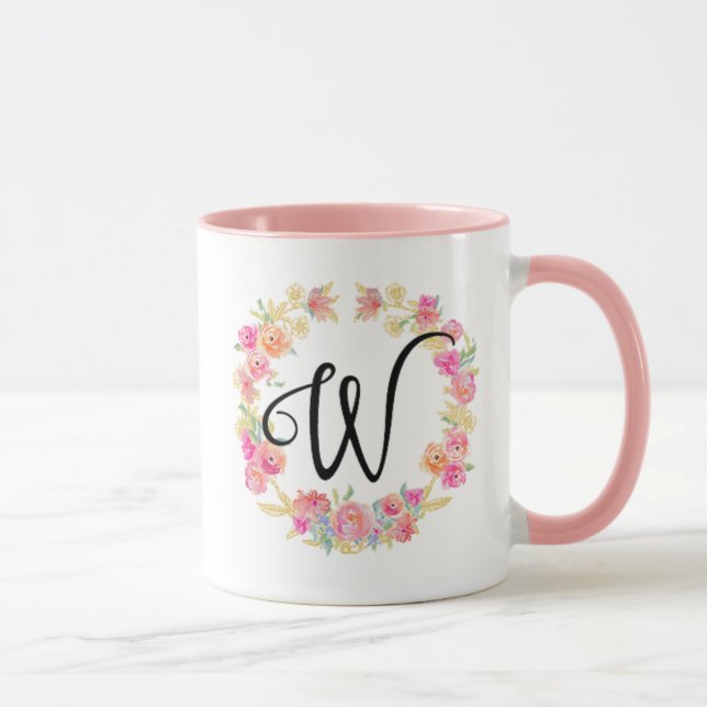 Cute Rosa Monogram (W) Utandning Mugg (Höger)