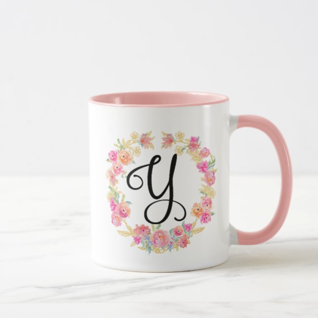 Cute Rosa Monogram (Y) Utandning Mugg (Höger)