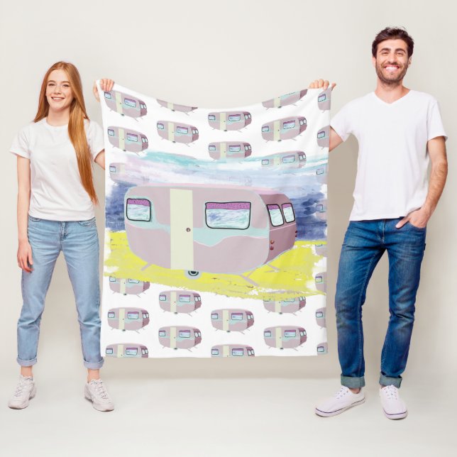 Cute Rosa Mönster Caravan Art Fleecefilt (På plats)