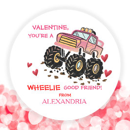 Cute Rosa Monster Lastbil School Valentine Runt Klistermärke