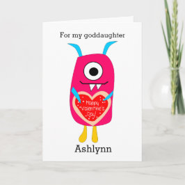Cute Rosa Monster Valentine Goddotter Helgkort