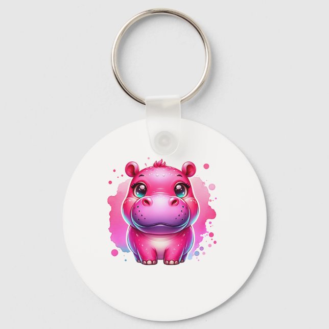Cute Rosa Moo Deng Långärmad T-Shirt Nyckelring (Framsida)