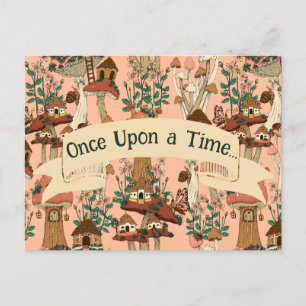 Cute Rosa Mushroom Fairytale Flytta Announcement Vykort