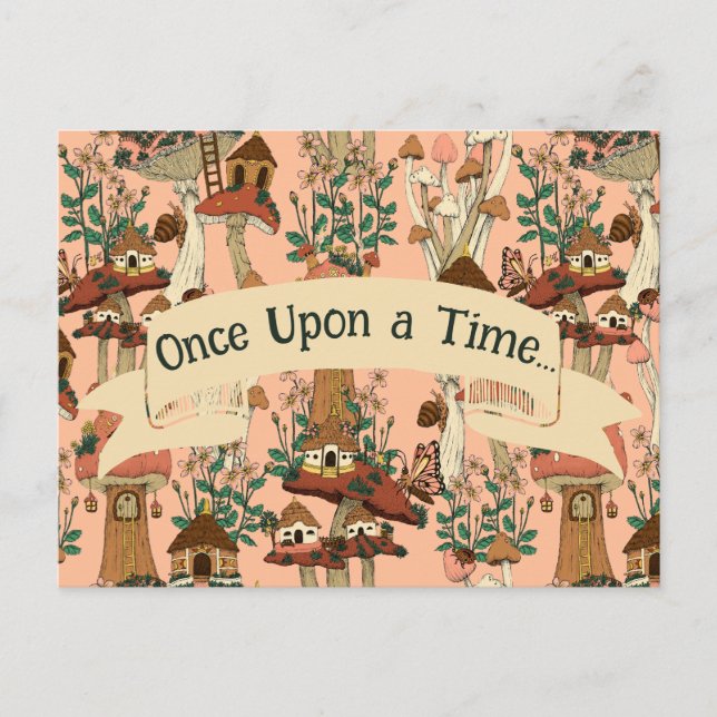 Cute Rosa Mushroom Fairytale Flytta Announcement Vykort (Framsida)