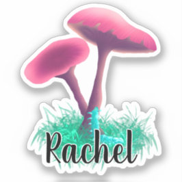 Cute Rosa Mushroom Monogram Namn Klistermärken