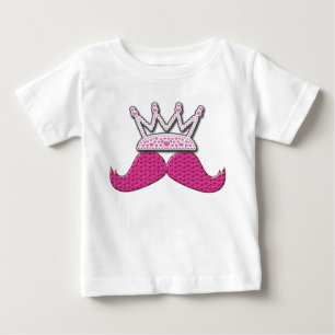 Cute Rosa Mustache Printing Pearls Krona Tröja