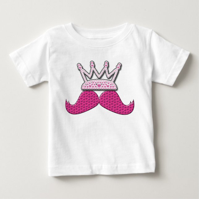 Cute Rosa Mustache Printing Pearls Krona Tröja (Framsida)