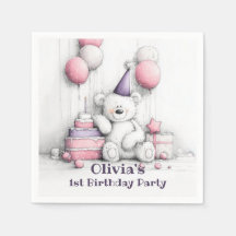 Cute Rosa Nalle 1:a födelsedag Party