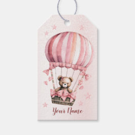 Cute Rosa Nalle Luftballong Party Presentetikett