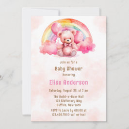 Cute Rosa Nalle med Rainbow Girl Baby Shower Inbjudningar