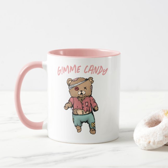 Cute Rosa Nalle Zombie Gimme Candy Halloween Mugg (Med munk)