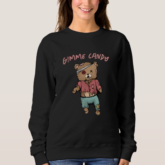 Cute Rosa Nalle Zombie Gimme Candy Halloween T Shirt (Framsida)