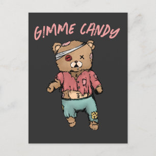 Cute Rosa Nalle Zombie Gimme Candy Halloween Vykort