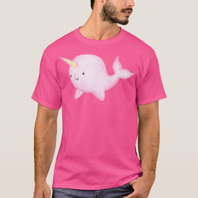 Cute Rosa Narwhal T Shirt (Framsida)