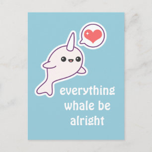 Cute Rosa Narwhal Vykort