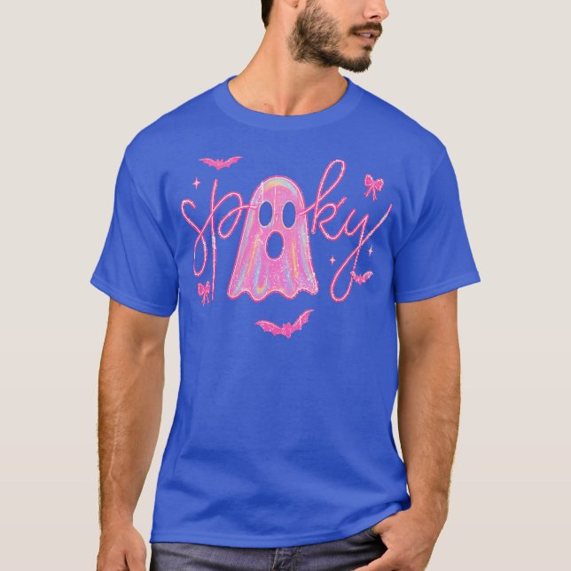 Cute Rosa Neon Spooky Ghost T Shirt (Framsida)