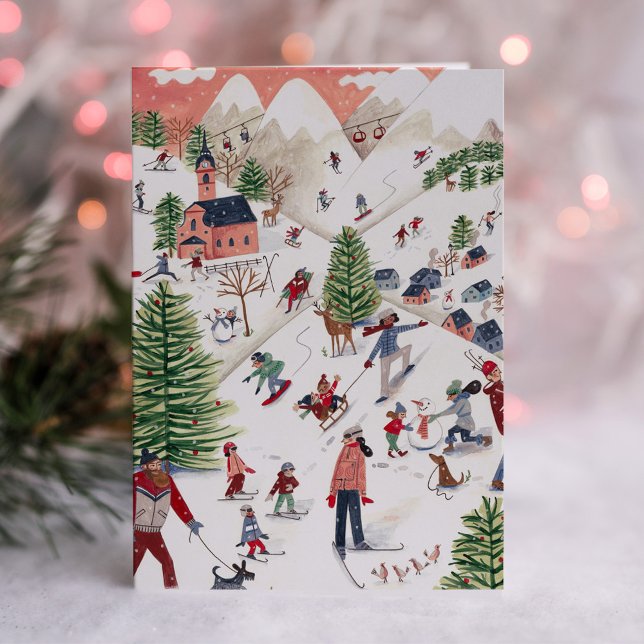 Cute Rosa Nordic Winter jul Helgkort (Cute Pink Nordic Winter Christmas Holiday Card)