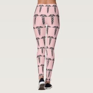 Cute Rosa Nurse Caduceus Mönster Womens Leggings