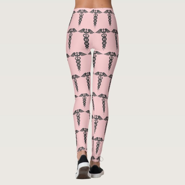 Cute Rosa Nurse Caduceus Mönster Womens Leggings (Baksida)