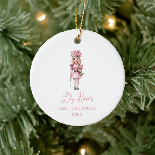 Cute Rosa Nutcracker Baby Första jul Julgransprydnad Keramik (Träd)