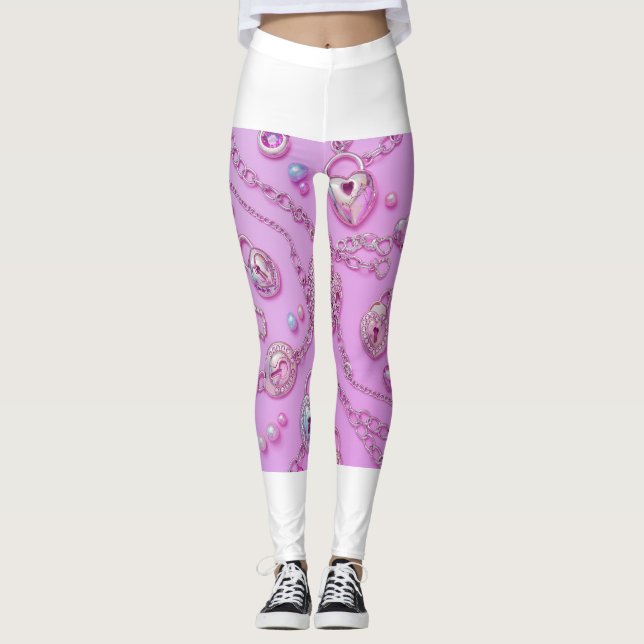 Cute Rosa Nyckel Necklace Leggings 🔑 💖 (Framsida)