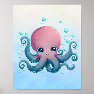 Cute rosa och Blue baby octopus poster